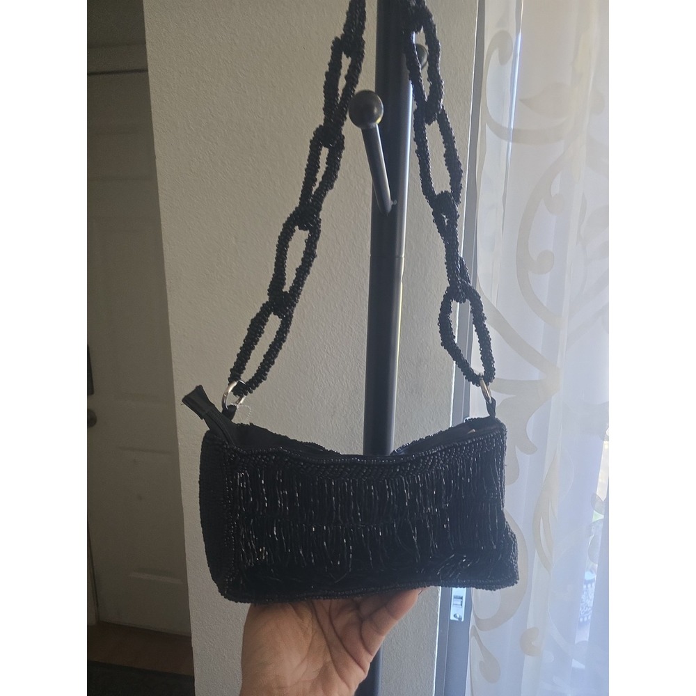 New Black Beads Shoulder Ladies Bag with Chain Straps Women's Handbag